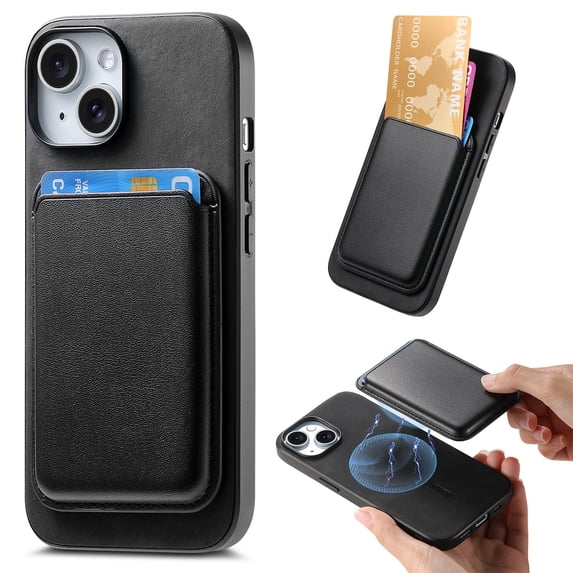 Wallet Case for iPhone 14, Classic PU Leather Removable Magnetic Card Back Slot Anti-falling Anti-drop Shockproof Protective Phone Case Cover for iPhone 14, Black