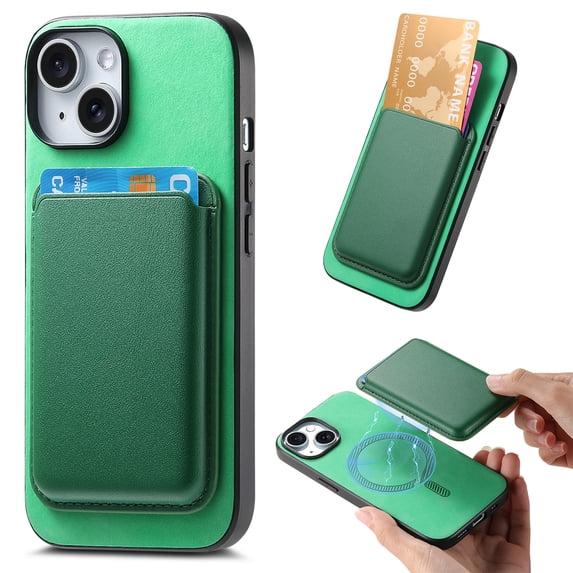 Wallet Case for iPhone 14, Classic PU Leather Removable Magnetic Card Back Slot Anti-falling Anti-drop Shockproof Protective Phone Case Cover for iPhone 14, Green