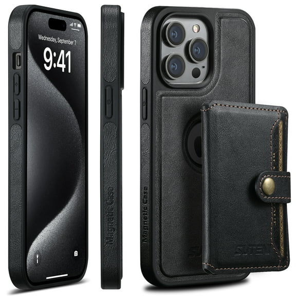 Wallet Case for iPhone 14, Compatible with MagSafe Magnetic Detachable Premium PU Leather Flip Case with Card Slots Holder Kickstand Wireless Charging for iPhone 14, Black