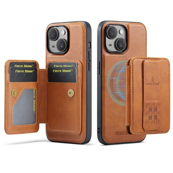Wallet Case for iPhone 14, Compatible with MagSafe for Men Women, Detachable Magnetic Clasp Wallet Phone Case with Card Slots Holder RFID Blocking for iPhone 14, Brown