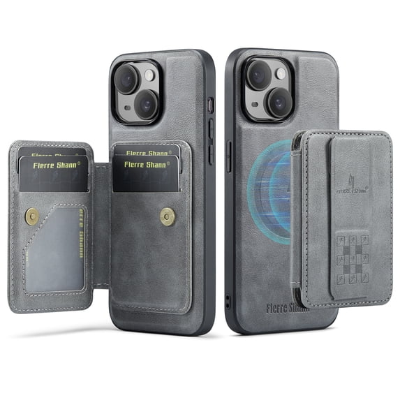 Wallet Case for iPhone 14, Compatible with MagSafe for Men Women, Detachable Magnetic Clasp Wallet Phone Case with Card Slots Holder RFID Blocking for iPhone 14, Gray