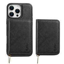 Wallet Case for iPhone 14 Compatible with MagSafe for Men Women, Detachable Magnetic Flip Zipper Wallet with RFID Blocking Card Slots Shockproof Rugged Anti-fall Phone Case,Black