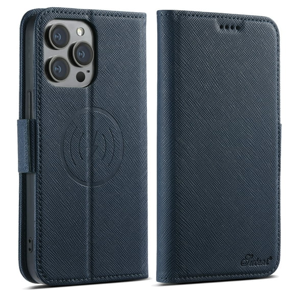 Wallet Case for iPhone 14, [Compatible with Magsafe] PU Leather Wallet Case with Card Slots&Magnetic Clasp [Flip Fold Kickstand] Shockproof Anti-fall Rugged Phone Case,Blue