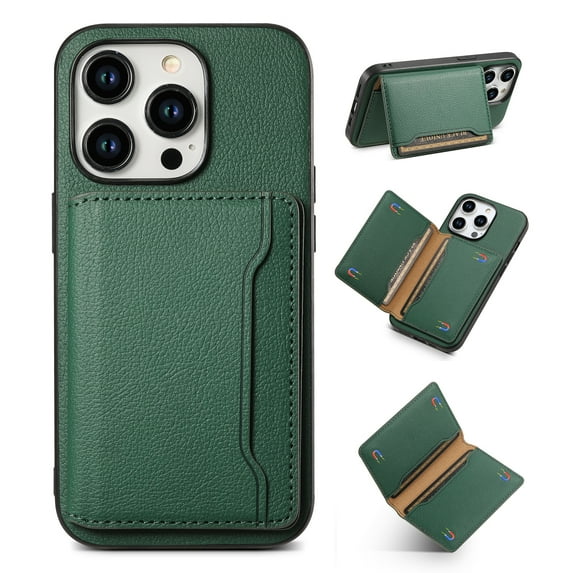 Wallet Case for iPhone 14 with Detachable Card Holder Stick on PU Leather Phone Case, Flip Kickstand Magnetic Folio Card Slots Shockproof Protection Cover for iPhone 14, Green