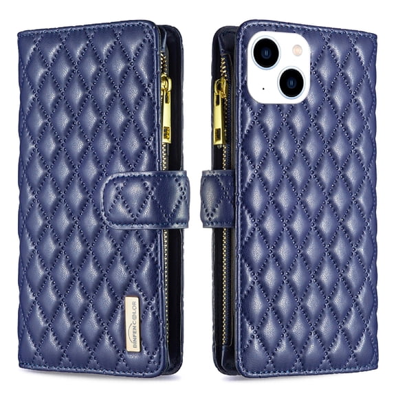 Wallet Case for iPhone 14 with Magnetic Clasp Wrist Strap Card Slots Kickstand Flip Folio Phone Cover, Luxury PU Leather Soft TPU Shockproof Anti-Drop Zipper Pocket Case for iPhone 14,Blue