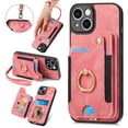 thumbnail image 1 of Wallet Case for iPhone 14 Plus, 360 Ring Holder Stand with Card Holder Premium Retro Leather Shockproof RFID Blocking Magnetic Clasp Hand Strap for Women Men For iPhone 14 Plus, Pink, 1 of 14