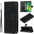 thumbnail image 1 of Wallet Case for iPhone 14 Plus 6.7" 2022, Allytech Embossed Tree&Cat PU Leather and TPU Bumper Anti-Shock Drop Proof Hand Strap Case for iPhone 14 Plus 5G, Black, 1 of 5
