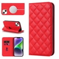 thumbnail image 1 of Wallet Case for iPhone 14 Plus 6.7 inch, Luxury Quilted PU Leather Flip Cover [Shockproof TPU] [Support Wireless Charging] with 2 Card Slots, Kickstand, FRID Blocking Case Cover, Red, 1 of 10
