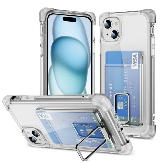 Wallet Case for iPhone 14 Plus, with Card Holder Slot Built-in Kickstand Shockproof Slim Hard Back Cover Soft TPU Bumper Translucent Clear for iPhone 14 Plus, Clear