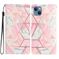 thumbnail image 1 of Wallet Case for iPhone 14 Plus with Colorful Painting Pattern Luxury PU Leather Magnetic Flip Folio Cover, Soft Silicone Shockproof Card Slots Holder Kickstand Protective Case,Pink Marble, 1 of 8