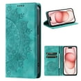 thumbnail image 1 of Wallet Case for iPhone 14 Plus Embossed Pattern Flip Kickstand Classic PU Leather Case for iPhone 14 Plus with Card Holder, Magnetic Shockproof Protection Totem Pattern Purse Cover, Green, 1 of 11