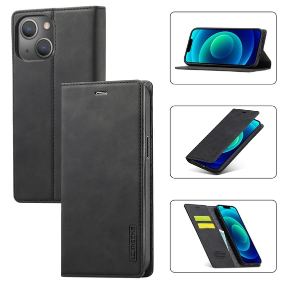 Wallet Case for iPhone 14 Plus, Premium PU Leather Magnetic Flip Kickstand Folio Case with RFID Blocking Credit Card Slots Shockproof Soft TPU inner Bumper Protective Phone Cover,Black