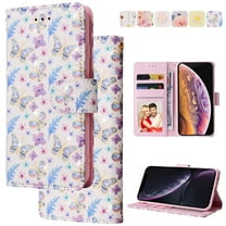 Wallet Case for iPhone 14 Plus with RFID Blocking Credit Card Slots Holder, Cute Patterned Gold Brushing Magnetic Flip Kickstand Wrist Strap Cover For iPhone 14 Plus, Butterfly Flower