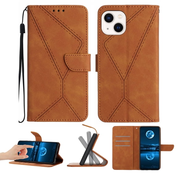 Wallet Case For iPhone 14 Plus, RFID Blocking Magnetic Flip Case with Card Slots Holder Kickstand Wrist Strap, PU Leather Folio Shockproof Protective Cover For iPhone 14 Plus, Brown