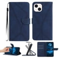 thumbnail image 1 of Wallet Case For iPhone 14 Plus, RFID Blocking Magnetic Flip Case with Card Slots Holder Kickstand Wrist Strap, PU Leather Folio Shockproof Protective Cover For iPhone 14 Plus, Darkblue, 1 of 9