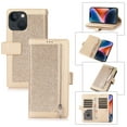 thumbnail image 1 of Wallet Case for iPhone 14 Plus Shining Zipper Pocket Cover, Glitter Sparkle Luxury PU Leather Magnetic Flip Folio Case with Card Slots Kickstand Wrist Hand Strip Shockproof Case, Gold, 1 of 7