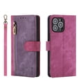 thumbnail image 1 of Wallet Case for iPhone 14 Plus with Stand Card Slots Cash Holder Magnetic Clasp Wrist Strap Flip Phone Case, PU Leather Color Blocking Shockproof Zipper Folio Purse Cover for iPhone 14 Plus,Rose, 1 of 15