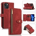 thumbnail image 1 of Wallet Case for iPhone 14 Plus with Zipper Pouch,Magnetic PU Leather Flip Folio Stand Card Slot with Hand Strap and Cross Body Strap Case Cover for iPhone 14 Plus, Red, 1 of 7