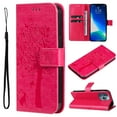 thumbnail image 1 of Wallet Case for iPhone 14 Pro 6.1" 2022, Allytech Embossed Tree&Cat PU Leather and TPU Bumper Anti-Shock Drop Proof Hand Strap Case for iPhone 14 Pro 5G, Rose, 1 of 7