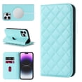 thumbnail image 1 of Wallet Case for iPhone 14 Pro 6.1 inch, Luxury Quilted PU Leather Flip Cover [Shockproof TPU] [Support Wireless Charging] with 2 Card Slots, Kickstand, FRID Blocking Case Cover, Blue, 1 of 10
