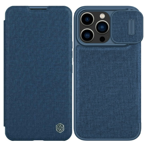 Wallet Case for iPhone 14 Pro with Camera Lens Sliding Cover Card Slots Holder, Premium PU Leather Shockproof Anti-Scratch Lens Protection Flip Folio Case for iPhone 14 Pro, Blue