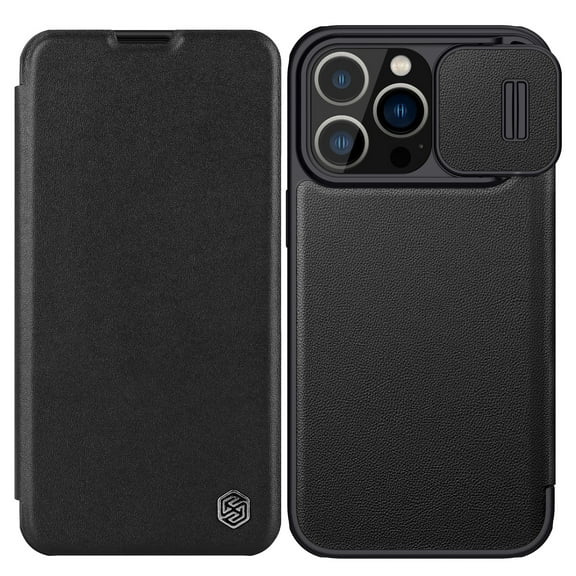 Wallet Case for iPhone 14 Pro with Camera Lens Sliding Cover Card Slots Holder, Premium PU Leather Shockproof Lens Protection Flip Folio Case for iPhone 14 Pro, Black