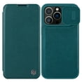 thumbnail image 1 of Wallet Case for iPhone 14 Pro with Camera Lens Sliding Cover Card Slots Holder, Premium PU Leather Shockproof Lens Protection Flip Folio Case for iPhone 14 Pro, Green, 1 of 9