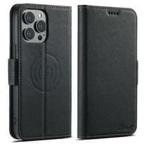 Wallet Case for iPhone 14 Pro with Card Slots for Men Women, Crosshatch PU Leather,Compatible with MagSafe Wireless Charging Magnetic Leather Flip Folio Cover Case for iPhone 14 Pro,Black