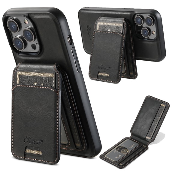 Wallet Case for iPhone 14 Pro, Compatible with MagSafe Magnetic Detachable Premium PU Leather Flip Case Cover with Card Slots Holder Kickstand for iPhone 14 Pro 6.1 Inch - Black