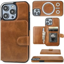 Wallet Case for iPhone 14 Pro Compatible with MagSafe Magnetic RFID Blocking Detachable Premium PU Leather Flip Case with Card Slots Holder Kickstand Wireless Charging 6.1 Inch (Brown)