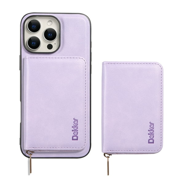 Wallet Case for iPhone 14 Pro Compatible with MagSafe for Men Women, Detachable Magnetic Flip Zipper Wallet with RFID Blocking Card Slots Shockproof Rugged Anti-fall Phone Case,Purple