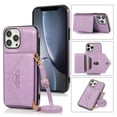 thumbnail image 1 of Wallet Case for iPhone 14 Pro, Detachable Crossbody Lanyard Strap PU Leather+Soft TPU Bumper Magnetic Clasp Back Flip Credit Card Slots Kickstand Cover for iPhone 14 Pro - 6.1", Purple, 1 of 9