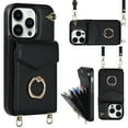 thumbnail image 1 of Wallet Case for iPhone 14 Pro, Luxury PU Leather Shoulder Strap Lanyard Crossbody Back Card Slot Bag Magnetic Cover with RFID Blocking Ring Holder Kickstand Soft TPU Bumper Case,Black, 1 of 10