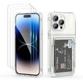 thumbnail image 1 of Wallet Case for iPhone 14 Pro Max with 3 PCS Screen Protectors, Clear Anti-Yellowing Shockproof Card Holder, Hidden Flip Card Slot Protective Cover Case for iPhone 14 Pro Max, 6.7'' Clear, 1 of 7