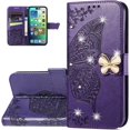 thumbnail image 1 of Wallet Case for iPhone 14 Pro Max,3D Butterfly Pattern PU Leather Case with Magnetic Clasp and Cash Card Slots Holder Holster for iPhone 14 Pro Max (6.7), HZD Rhinestone Purple, 1 of 18