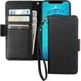 thumbnail image 1 of Wallet Case for iPhone 14 Pro Max 5G, Genuine Leather Support Wireless Charging RFID Blocking Flip Case Card Slots Holder, Kickstand Book Folding Folio Cover with Wrist Strap 6.7 Inch(Black), 1 of 17