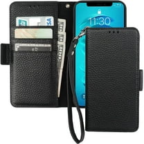 Wallet Case for iPhone 14 Pro Max 5G, Genuine Leather Support Wireless Charging RFID Blocking Flip Case Card Slots Holder, Kickstand Book Folding Folio Cover with Wrist Strap 6.7 Inch(Black)