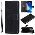 thumbnail image 1 of Wallet Case for iPhone 14 Pro Max 6.7" 2022, Allytech Embossed Tree&Cat PU Leather and TPU Bumper Anti-Shock Drop Proof Hand Strap Case for iPhone 14 Pro Max 5G, Black, 1 of 6