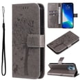 thumbnail image 1 of Wallet Case for iPhone 14 Pro Max 6.7" 2022, Allytech Embossed Tree&Cat PU Leather and TPU Bumper Anti-Shock Drop Proof Hand Strap Case for iPhone 14 Pro Max 5G, Gray, 1 of 6