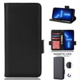 thumbnail image 1 of Wallet Case for iPhone 14 Pro Max 6.7 Inch, Soft Silicone Lychee Pattern PU Leather Shockproof Flip Cover with Card Slots Holder Magnetic Clasp Lock Drop Resistant Kickstand Phone Case,Black, 1 of 5