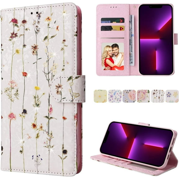 Wallet Case for iPhone 14 Pro Max 6.7 inch, PU Leather Phone Case Kickstand RFID Blocking Flip Case with Card Slots Wrist Strap Relief Engraved Pattern Magnetic Closure Folio Case - Vine