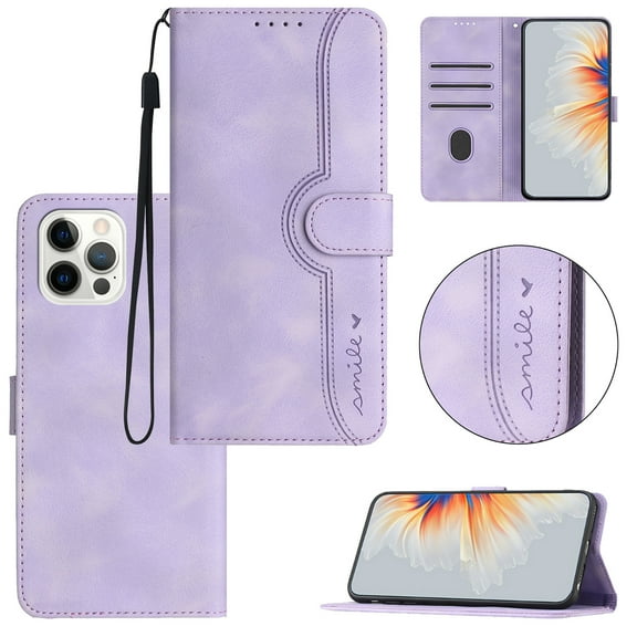 Wallet Case for iPhone 14 Pro Max, with Card Slots [RFID Blocking],Durable Flip Folio Kickstand Magnetic Closure Leather Wallet Wrist Strap Women Men Case For iPhone 14 Pro Max, Purple