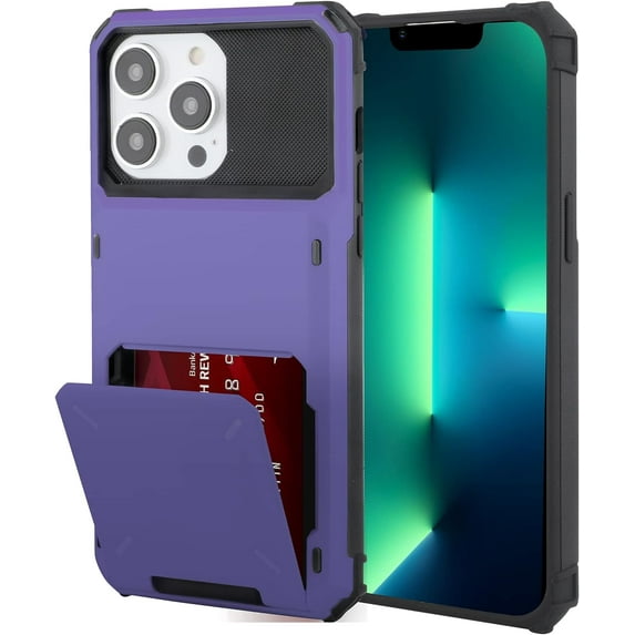 Wallet Case for iPhone 14 Pro Max Case with 4-Card Credit Card Holder Slot Shockproof Cover Hybrid Heavy Duty Protection Armor Phone Case Compatible with iPhone 14 Pro Max 5G 2022 -Purple
