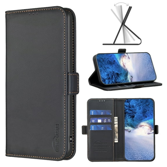 Wallet Case for iPhone 14 Pro Max, Magnetic PU Leather Kickstand Flip Cover with 3 Card Slots Holder TPU Shockproof Interior Folio Phone Case Compatible for iPhone 14 Pro Max, Black