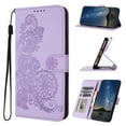 thumbnail image 1 of Wallet Case for iPhone 14 Pro Max, PU Leather Flip Protective Phone Case Wrist Strap Card Slots Holder Pocket Emboss Flower Stand Magnetic Book Case for iPhone 14 Pro Max - Purple, 1 of 6
