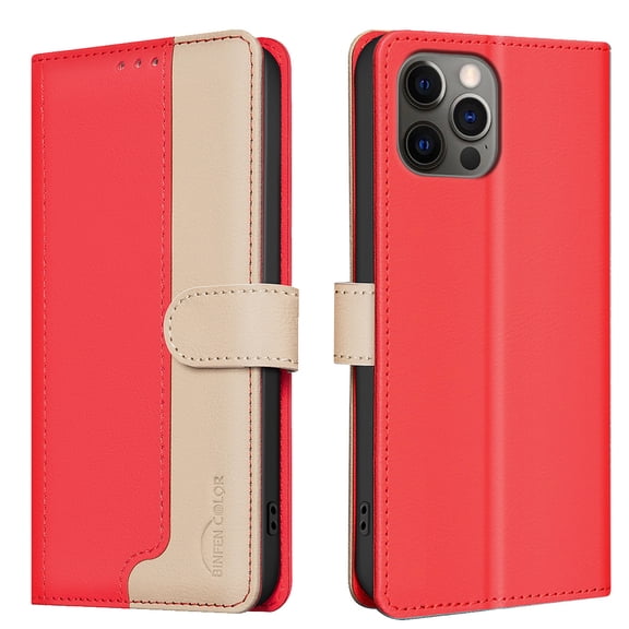 Wallet Case for iPhone 14 Pro Max, RFID Blocking Credit Card Holder, Premium Splice PU Leather Magnetic Clasp Folio Kickstand Flip Shockproof Luxury Cover For iPhone 14 Pro Max,Red