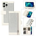 thumbnail image 1 of Wallet Case for iPhone 14 Pro Max Shining Zipper Pocket Cover, Glitter Sparkle Luxury PU Leather Magnetic Flip Folio Case with Card Slots Kickstand Wrist Hand Strip Shockproof Case, Silver, 1 of 7