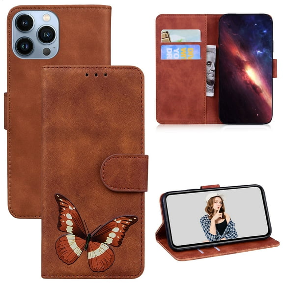 Wallet Case for iPhone 14 Pro Max, Shockproof TPU Inner Case with RFID Blocking Credit Card Holders, PU Leather Folding Book Flip Magnetic Phone Cover for iPhone 14 Pro Max - Brown