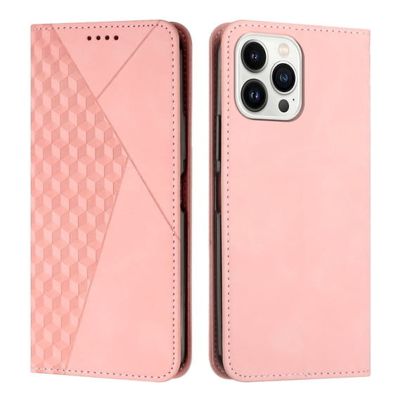 Wallet Case for iPhone 14 Pro Max, Skin-Feeling Strong Magnetic Premium PU Leather Flip Folio Cover with Credit Card Slots Holder Kickstand Shockproof Case for iPhone 14 Pro Max,Rosegold