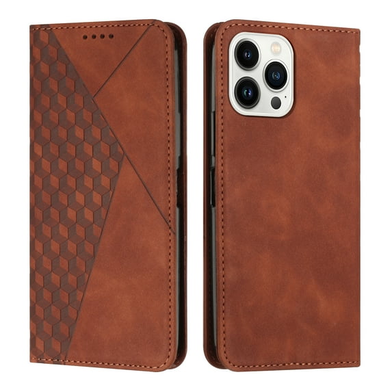 Wallet Case for iPhone 14 Pro Max, Skin-Feeling Strong Magnetic Premium PU Leather Flip Folio Cover with Credit Card Slots Holder Kickstand Shockproof Case for iPhone 14 Pro Max,Brown